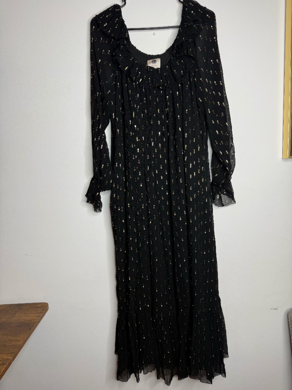 Peruvian Connection Lancaster Black and Gold Dress (Size Large).